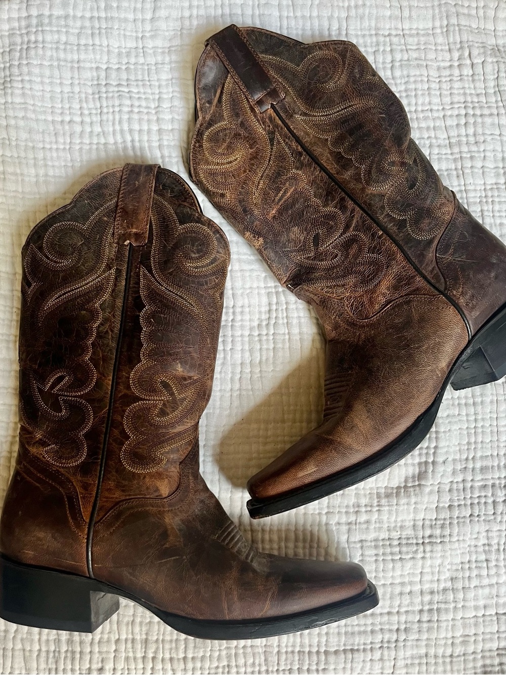 J.B. Dillon Brown Square Toe Leather Cowboy Cowgirl Boots